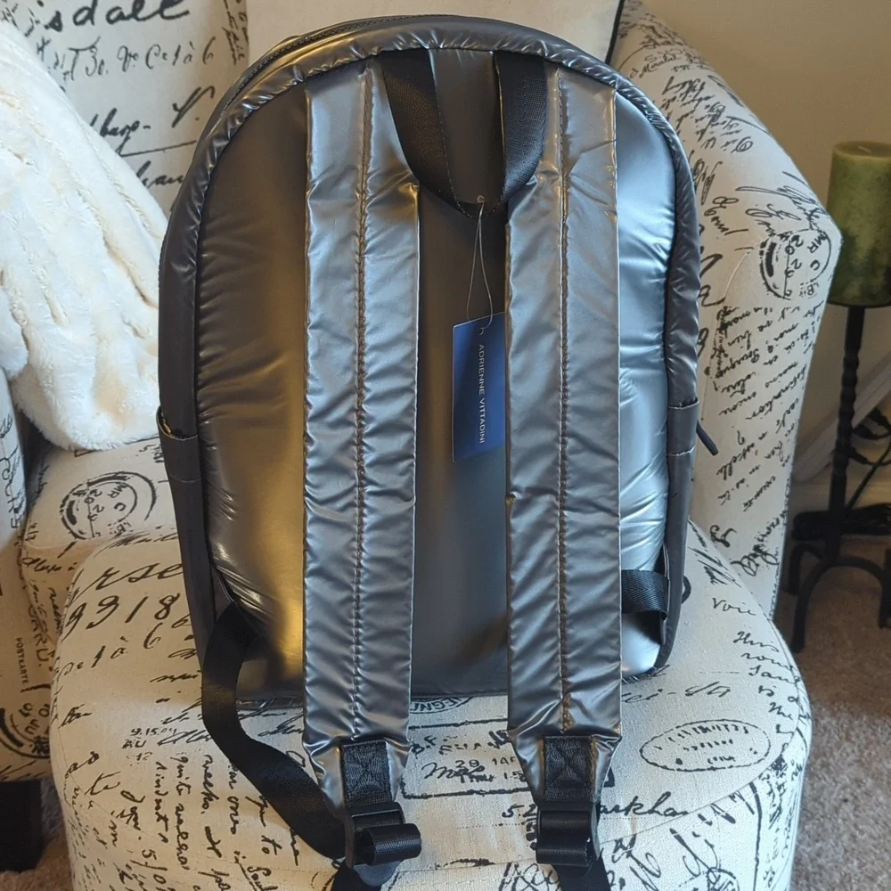 Adrianne Vittadini Lightweight Puffer Backpack Unisex Iridescent Pewter NWT